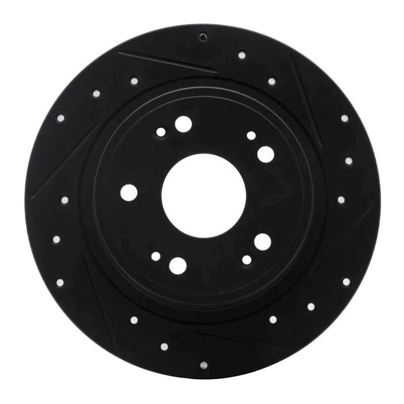 R1 05-17 Honda Accord Rear Right Drilled & Slotted Black Brake Rotor