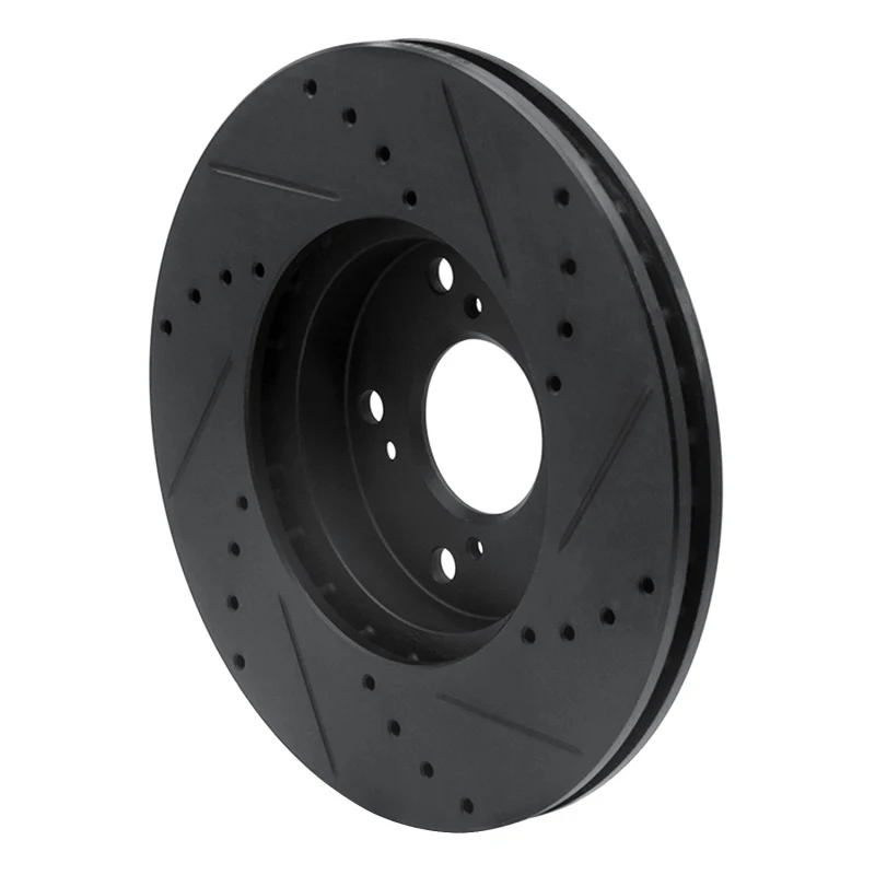 R1 06-15 Honda Civic Front Left Drilled & Slotted Black Brake Rotor