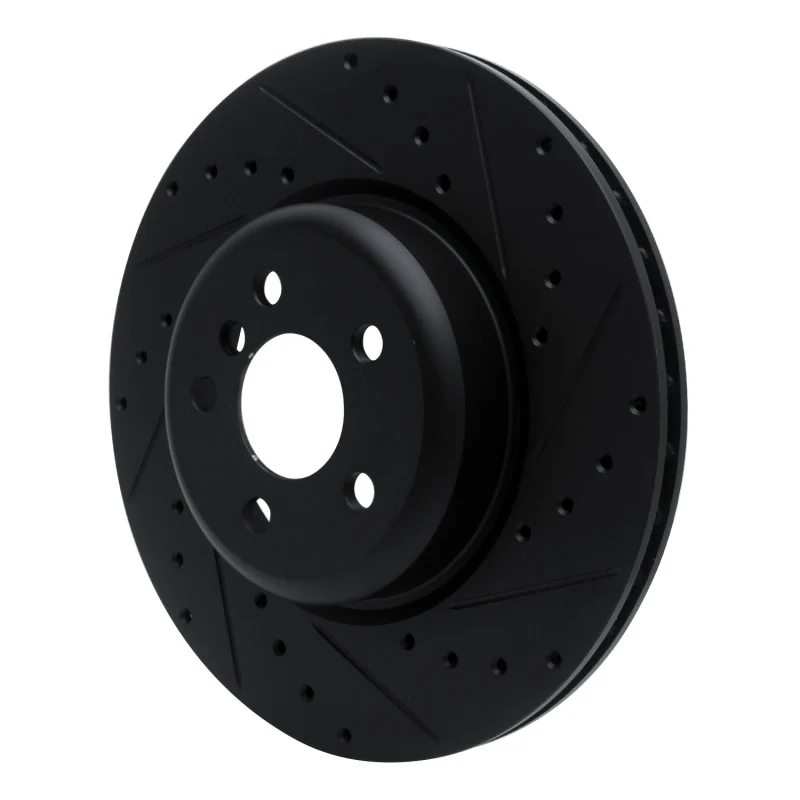 R1 16-25 BMW 330e Rear Right Drilled & Slotted Black Brake Rotor