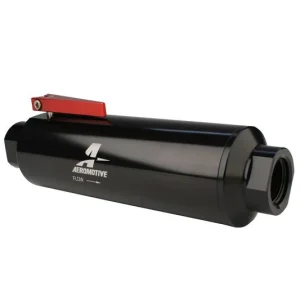 Aeromotive -Line -12 Filter w/Shutoff Valve 100 Micron SS Element - Black Anodize Finish