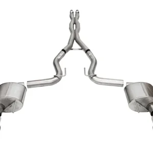 Corsa 24+ Ford MustangGT Xtreme Cat-Back Ex.Sys 3.0in Dual Rear Exit w/4.5in Blk PVD StraightCut Tip