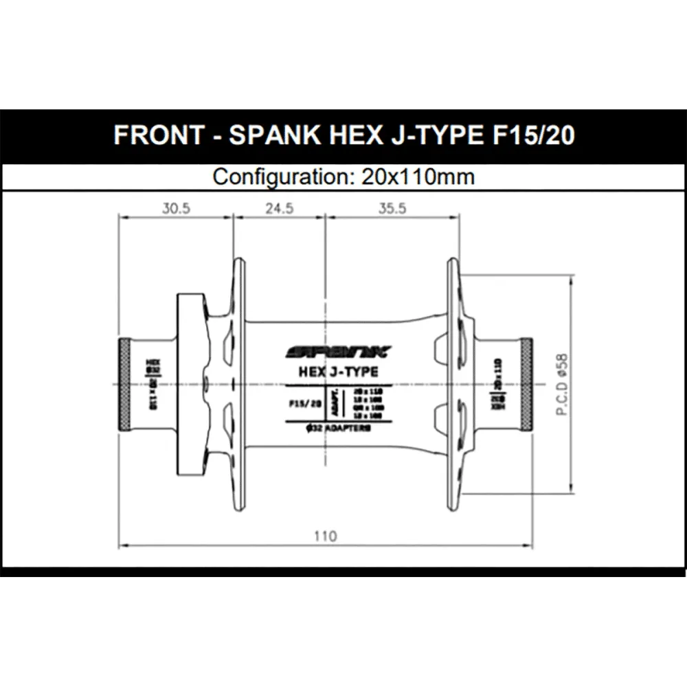 Etunapa SPANK HEX 15/20 mm Musta