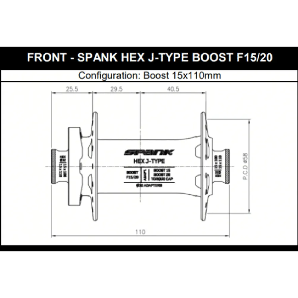 SPANK HEX J-Type 15/20 mm Boost punainen etunapa